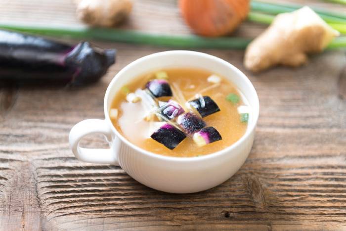 Mug of eggplant miso soup