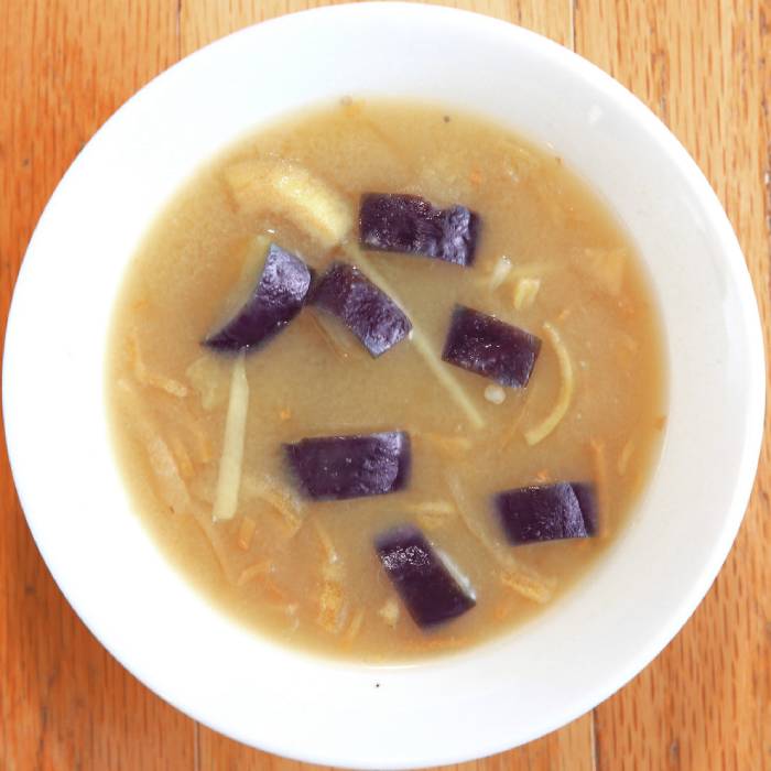 Mug of eggplant miso soup